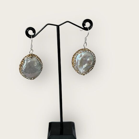 Large round pearl earrings silver stamped .925 - Picture 3 of 6